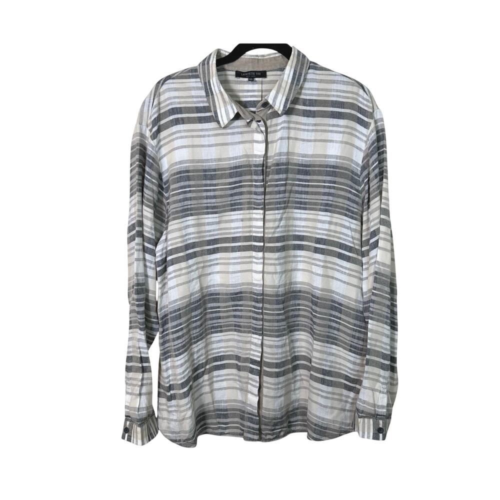 Lafayette 148 New York LS Linen Blend Plaid Tunic Shirt Size 2XL